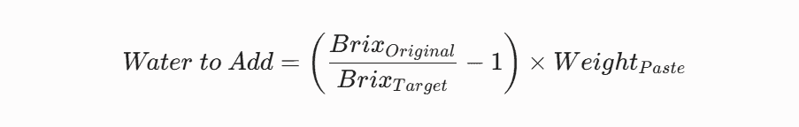 Reconstitution Ratios for 28-30% Brix Tomato Paste